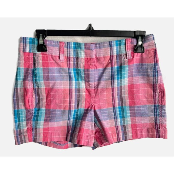 J.Crew 4" Plaid Chino Short, Pink Blue Plaid, Size 4 - Picture 4 of 8
